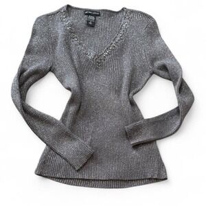 Vintage Y2K Metallic Grey Embellished New York & Co Sweater, Women's Size S